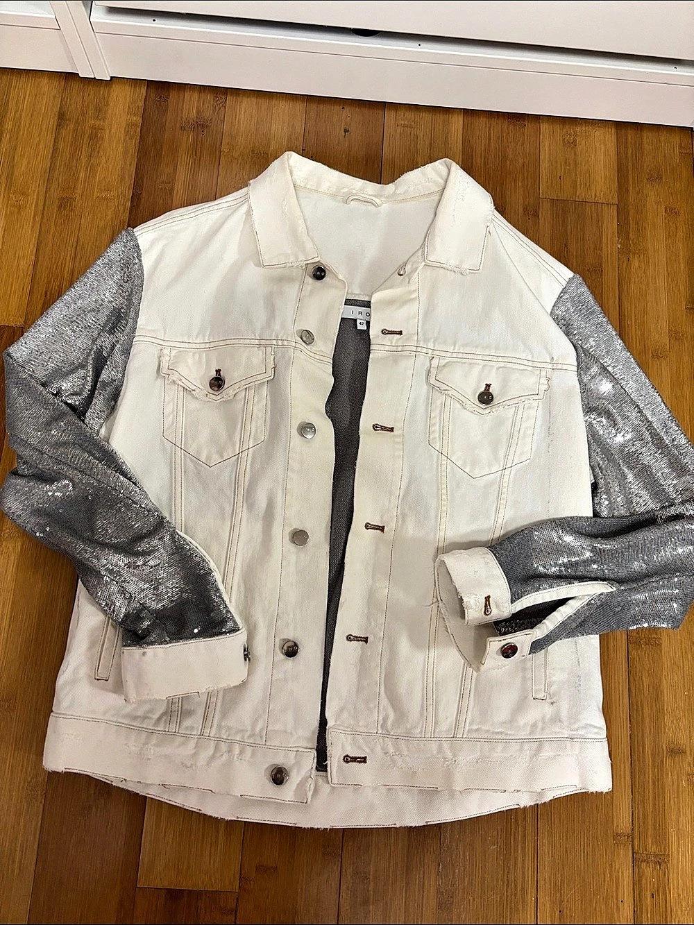IRO Nanopo Jacket Metallic Silver Sleeves Size 42